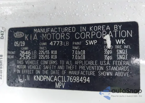 2020 Kia Sportage Ex z USA, uszkodzony, nr VIN KNDPNCAC1L7698494